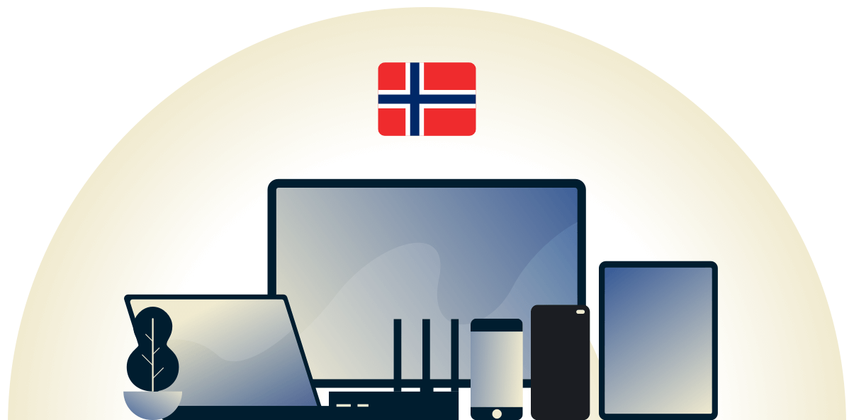 Çeşitli cihazları koruyan Norveç VPN.